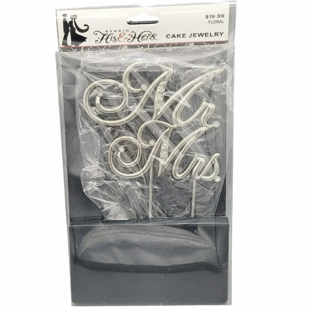 Mr & Mrs Wedding Cake Topper Metal Jewelry Bling 8.25
